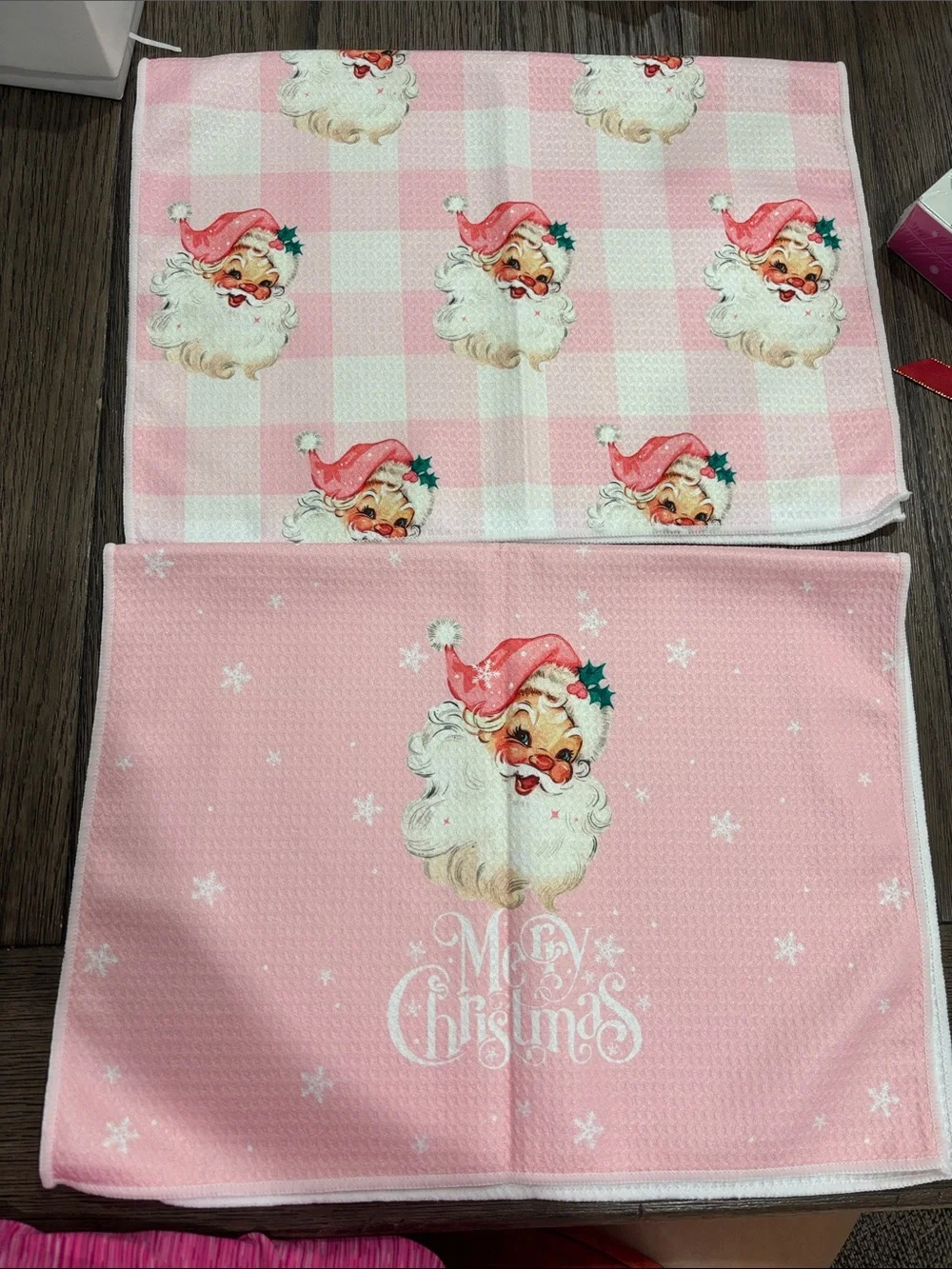 Pink Santa Holiday Kitchen Towels Set